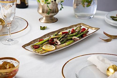 White Porcelain Oblong Tray with Gold Rim
