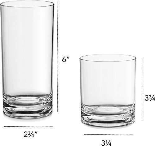 Elegant Acrylic Drinking Glasses [Set of 16] Attractive Clear
