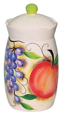 Set of 3 Round Apothecary Fruit Ceramic Canister Quality Airtight Jar with Lids. Use As Cookie jar, Tea, Coffee,sugar Containe Wide Mouth Looks Great on Your Kitchen Counters