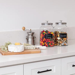 Glass Cookie Jar with Stainless Steel Airtight Lids + Marker & Labels, - Candy Jar for Buffet, - Coffee & Flour Canister Sets for Kitchen Counter, - Glass Jars for Laundry Room, Nut Bowls - Le'raze by G&L Decor Inc