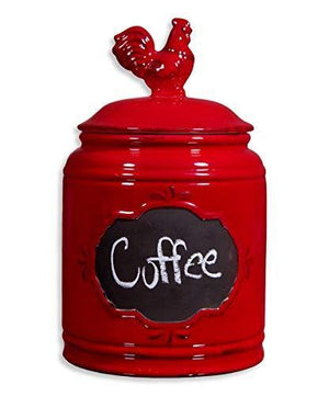 Ceramic Red Kitchen Canister - Chalkboard Jar with Rooster, Large Canister 115 oz, Classic Vintage Design for Flour, Sugar, Cookies - Le'raze by G&L Decor Inc