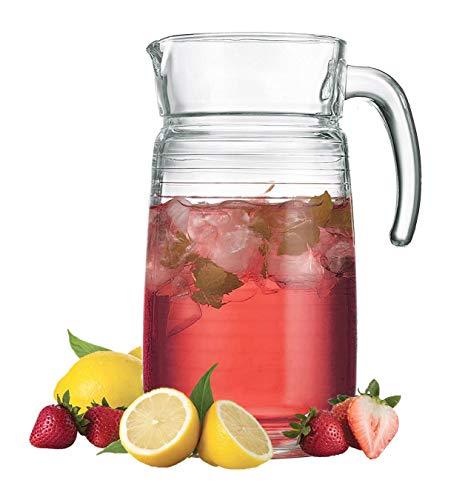 Decorative Glass Clear Pitcher With Handle & Pour Lip for Water, Iced Tea and Lemonade - Durable Ribbed Glass Water Pitcher, 64 oz - Le'raze by G&L Decor Inc