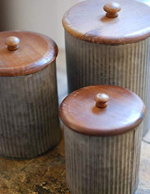 DECORATIVE GALVANIZED CANISTER WITH WOOD LID - Le'raze by G&L Decor Inc
