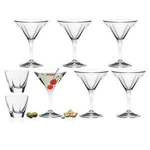 Elegant Crystal Modern Martini Glasses Set | Eight-Piece Set Includes Six Cocktail/Martini Glasses And Two Old Fashioned Glasses For A Coordinated Look. - Le'raze by G&L Decor Inc