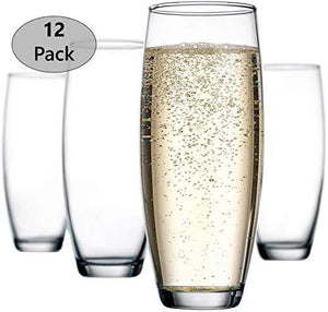 Stemless Champagne Flutes Glass Set of [12], Elegant Glassware Set Ideal for Wedding, Party Essentials, Wine Gifts - Le'raze by G&L Decor Inc