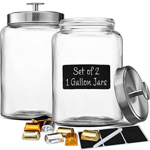 Glass Cookie Jar with Stainless Steel Airtight Lids + Marker & Labels, - Candy Jar for Buffet, - Coffee & Flour Canister Sets for Kitchen Counter, - Glass Jars for Laundry Room, Nut Bowls - Le'raze by G&L Decor Inc