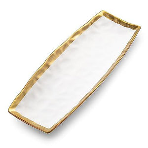 White Porcelain Oblong Tray with Gold Rim - Le'raze by G&L Decor Inc