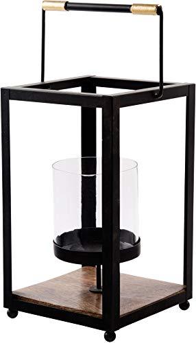 Le'raze Decorative Metal Candle Lantern, 13” Candle Holder with Glass Insert and Wooden Base, Ideal for Table Centerpieces, Wedding Decor, Banquet, Party & Classic Patio Lantern - Le'raze by G&L Decor Inc