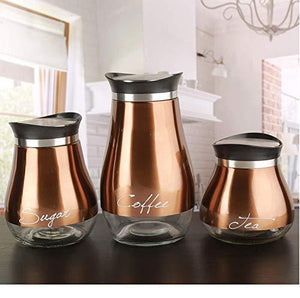 Kitchen Round Copper/Glass Canister Set Airtight Lids Food Preserving Jars Storage Container - Le'raze by G&L Decor Inc