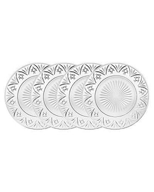 Crystal Desert Plates, Canape Plates with Forks for Appetizer, Desert, Fruit, Salad and Cake, Set of 4 Clear Glass Plates - Le'raze by G&L Decor Inc