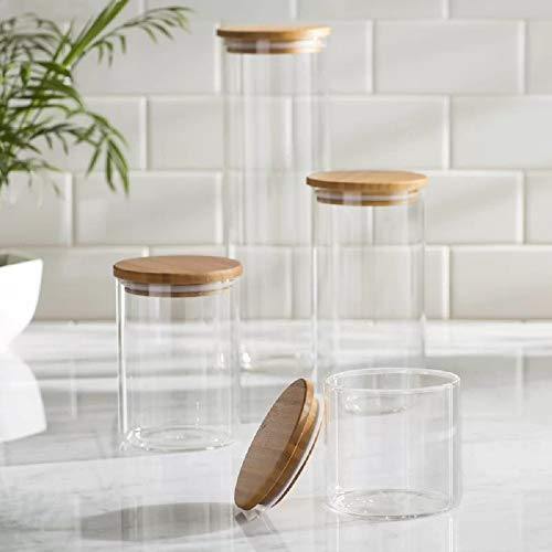 Canister Set of 5, Glass Kitchen Canisters with Airtight Bamboo Lid, Glass Storage Jars for Kitchen, Bathroom and Pantry Organization - Le'raze by G&L Decor Inc