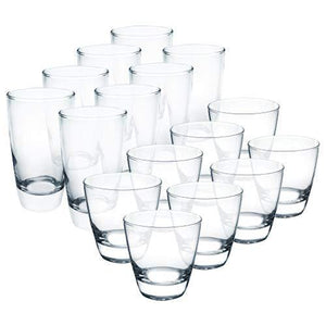 16-piece Elegant Glassware Set, Durable Solar Drinking Glasses - Includes 8 Cooler Glasses (17oz) and 8 Rocks Glasses (13oz). - Le'raze by G&L Decor Inc