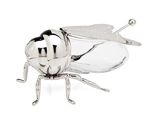 Beautiful Silver Plated Bee Honey Jar with little paddle, Novelty Bee Honey Pot - Le'raze by G&L Decor Inc