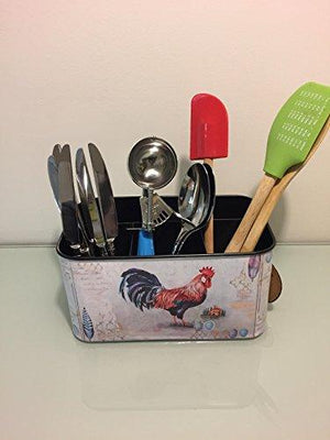 Rooster Utensil Caddy Flatware Holder for Spoons, Knives, Forks, Napkins, 4 Compartment, Silverware Organizer, Carry-All Serveware Utensil Caddy - Le'raze by G&L Decor Inc