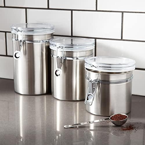 IVOOBR 50 oz Reinforced Medium Acrylic Canister with Locking Clamp,  Airtight Flip Jar | Food Storage Container for Flour, Sugar, Coffee, Candy,  Cookie