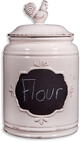 Set of 3 Ivory Ceramic Round Chalkboard Rooster Canister Jars with Tight Lids for Kitchen or Bathroom, Food Storage Containers, - Le'raze by G&L Decor Inc