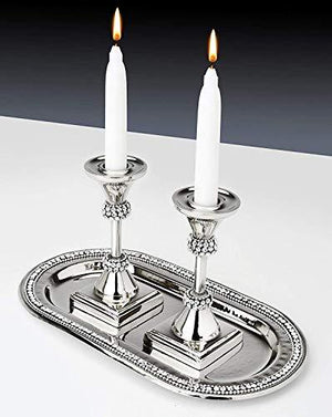 Le'raze Taper Candle Holder with Diamond Crystals for Wedding, Birthday, Dining Table Anniversary, Set of 2 Decorative Silver Candle Sticks - Le'raze by G&L Decor Inc