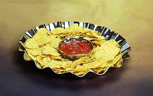 Chip and Dip Tray with Wavy Rim, Party Serving Bowl – Ideal For Vegetables Chips And Salsa Appetizers - Stainless Steel - Le'raze by G&L Decor Inc