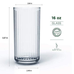 16pc - Classic Line Textured Optic Design Highball Drinking Glasses - Tumbler Drinkware Set of 8-16oz. Coolers & 8-10oz. OTRs - Le'raze Decor