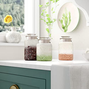 4pc Glass Canisters Set for Kitchen Counter with Airtight Lids - Retro Design - Pantry Organization Food Storage Containers for Cookies, Tea, Sugar, Candy Jars, Sugar Packet Holders. - Le'raze by G&L Decor Inc