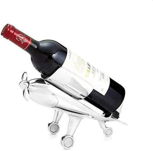 Beautiful Airplane Wine Bottle Holder with Corkscrew, Stainless Steel Wine Caddy, Bar Decor Ideal for Flying, Bartender, - Le'raze Decor