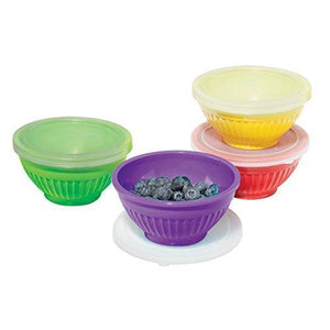 4-Piece Ribbed Prep & Serve Bowl Set with Lids, Assorted Colors - Le'raze by G&L Decor Inc