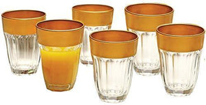 Set Of 6 Drinking Glasses, 7 Oz Gold Rim Drinking Cups, for Water, Beer, Juice, Whiskey, Golden Rimmed Glassware Set - Le'raze Decor