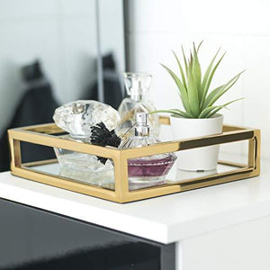 Gold Mirrored Tray, Mirrored Vanity Tray Ideal for Whiskey Decanter, Candle Sticks, Vanity Set, Napkins and Serving - Le'raze by G&L Decor Inc