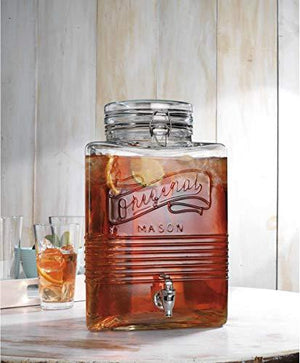 Attractive 2 Gallon Glass Drink Dispenser - 100% Leak Proof - Wide Mouth Easy Filling - Fun Party Outdoor Glassware Beverage Dispenser for Water, Iced Tea, Punch, Cold Drinks, Mason Jar - Le'raze by G&L Decor Inc
