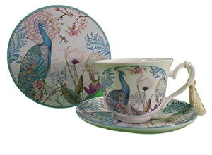 Delton Products Peacock Porcelain Tea Cup and Saucer in Gift Box