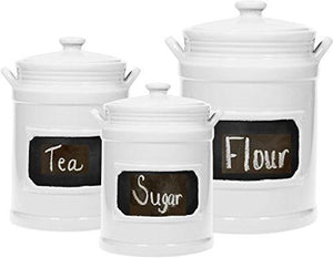 Set of 3 Quality Porcelain Airtight Canister Set - Bathroom or Kitchen Containers, Reusable Chalkboard, White Food Storage Jars - Le'raze by G&L Decor Inc