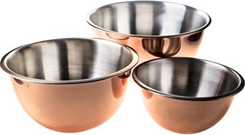 Premium Multipurpose Rose Copper-Platted Bowls, Set of 3 Mixing/Prep/Beating Bowls with Stainless Steel interior – Use for Serving Candy, Salad, Quick Easy Meal Prep - Le'raze by G&L Decor Inc