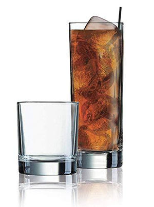 Elegant Drinking Glasses Set of 16, Heavy Base Durable Glass Cups - 8 Cooler Glasses (16oz) and 8 DOF Glasses (10oz), 16-piece Glassware Set - Le'raze by G&L Decor Inc