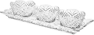 Le'raze Elegant Appetizer Serving Tray Condiment Server and Dip Bowl Set, Crystal Sparkling Design Relish Tray, For Dried Fruits, Nuts, Candy, and Dips - Le'raze by G&L Decor Inc