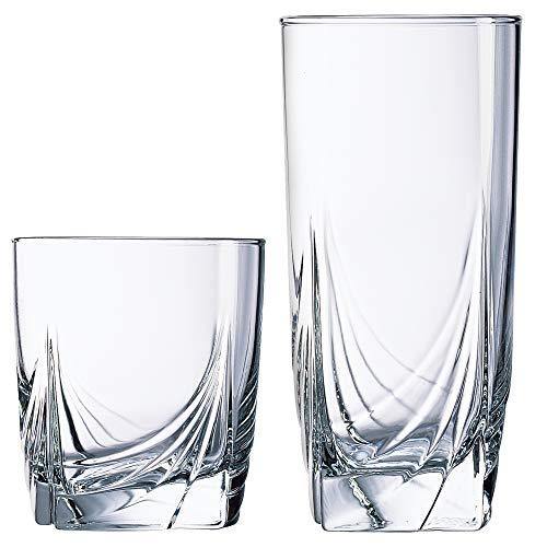 Set of 16 Drinking Glasses, Heavy Base Durable Glass Cups - 8 Cooler G - Le' raze by G&L Decor Inc