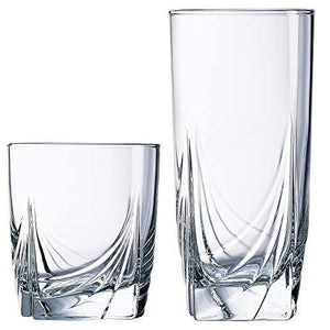 Set of 16 Drinking Glasses, Heavy Base Durable Glass Cups - 8 Cooler Glasses (16oz) and 8 Rocks Glasses (13oz), 16-piece Glassware Set - Le'raze Decor