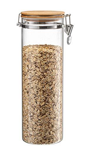 Set of 3 Tall Canisters, Glass Kitchen Canister with Airtight Bamboo Clamp Lid, Glass Storage Jars for Kitchen, Bathroom and Pantry Organization - Le'raze by G&L Decor Inc