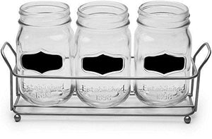 Mason Jar Flatware Caddy, Utensil Holder with Black Chalk Label on Metal Tray, Cutlery Organizer, Home and Party Drinkware Set - Le'raze by G&L Decor Inc