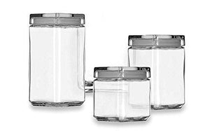 Kitchen Glass Canister Set, Clear With Air Tight Seal Lids for Bathroom or Kitchen, Set of 3 Square Flour And Sugar Storage Jars Containers - Le'raze by G&L Decor Inc