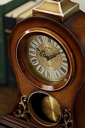 LE'RAZE Elegant Decorative Grandfather Clock, Hand Painted Wood Modern Mantel with Swinging Pendulum Shelf, Tabletop, Desk, Buffet, - Color Mahogany - - Le'raze by G&L Decor Inc