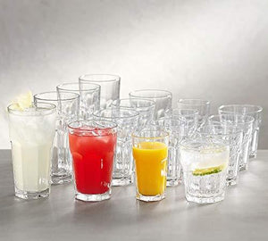 Set of 16 Durable Drinking Glasses | Glassware Set Includes 8-16 oz Highball Glasses 8-11 oz Tumbler Glasses | Elegant Heavy Base Glass Cups Ideal for Water, Juice, Beer, Wine, and Cocktails - Le'raze by G&L Decor Inc
