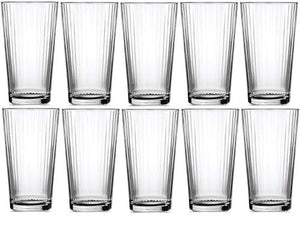 Le'raze Drinking Glasses - Set of 10-16oz. Ribbed Glass Kiddush Cups - Dishwasher Safe Cocktail Clear Heavy Base Tall Beer Glasses, Water Glasses, Bar Glass, Wine, Juice, Iced Tea - Le'raze by G&L Decor Inc