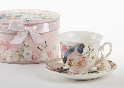 Delton Products Blue Bird Pattern Porcelain Tea Cup & Saucer - Le'raze by G&L Decor Inc