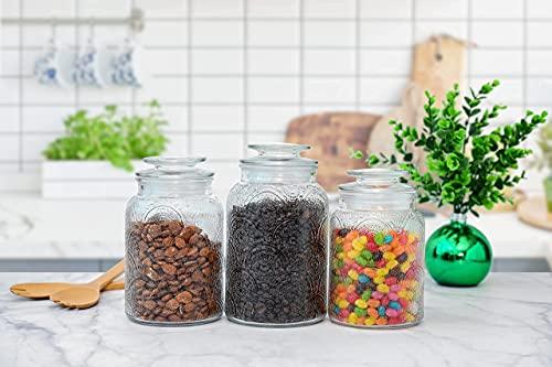 4 Pc Glass Cookie Jars for kitchen counter with Glass Lids, Large Candy  Jar, Glass Kitchen Storage Containers, Pantry, Flour and Sugar Containers