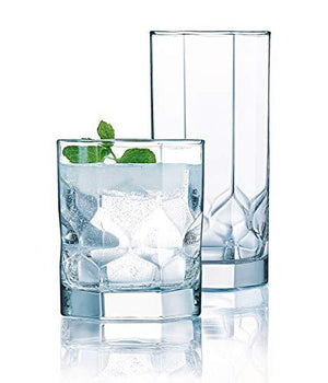 Drinking Glasses Set of 16 Clear Heavy Base Glass Cups | Glassware Set Includes 8 Highball Glasses 8 Tumbler Glasses Ideal for Water, Juice, Beer, Wine, and Cocktails - Le'raze by G&L Decor Inc
