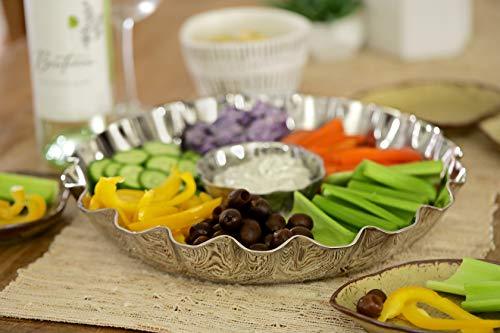 Elegant 2 Piece Stainless Steel Chip And Dip Platter – Party Serving Bowl – Ideal For Chips And Salsa Appetizers, Salad, Party Bowl, Relish Dish, - Le'raze by G&L Decor Inc