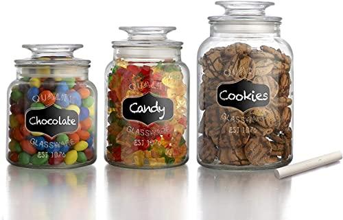 Estilo Glass Cookie Jars Apothecary Jars with Lids Includes Chalkboard Labels and Chalk Airtight GL