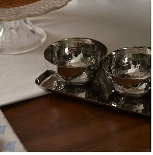 Relish Tray with Serving Bowls 4-piece Set, Hammered Condiment Server for Appetizers, Candy, Nuts and Dips, Elegant Stainless Steel Serveware Set - Le'raze by G&L Decor Inc