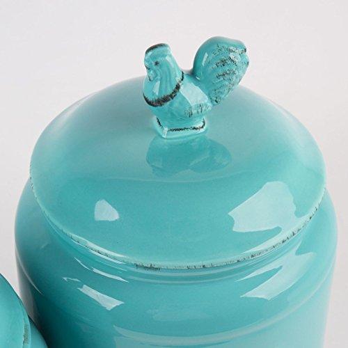 Ceramic Aqua Jar with Lid With Chalkboard With Rooster Finial Lid, Sma - Le'raze by G&L Decor Inc