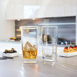 Everyday Drinking Glasses Set of 4 Drinkware Kitchen Collins Glasses for Cocktail, Iced Coffee, Beer, Ice Tea, Wine, Whiskey, Water, 4 Tall Glass Cups, Square Glassware Sets - Le'raze by G&L Decor Inc